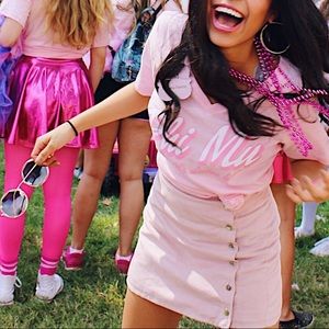 Pink button up mini skirt